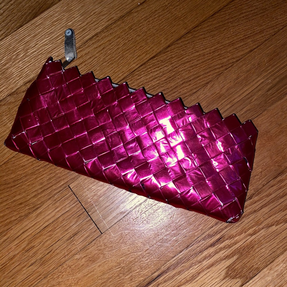 Hot pink candy wrapper clutch